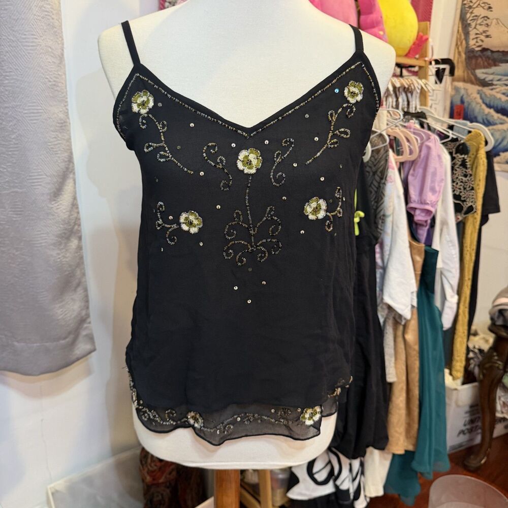 vintage sequin beaded floral sheer layered forever 21 tank top